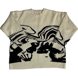 Aelfric Eden Skeleton Portrait Jacquard Crewneck Sweater Beige Black XL